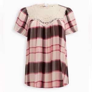 Torrid Crinkle Gauze Crotchet Detail Top